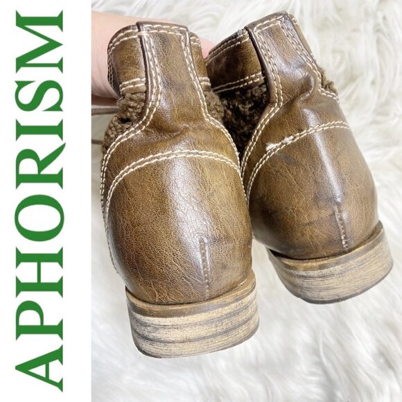 APHORISM Caramel Brown Faux Leather Lace Inset Boho Bootie, Size 6.5 - Picture 6 of 11